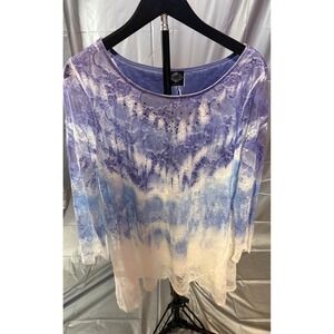 NWT Cal Style Lace Blouse Size L Purple Ombre Rhinestone Fairy Ethereal Top
